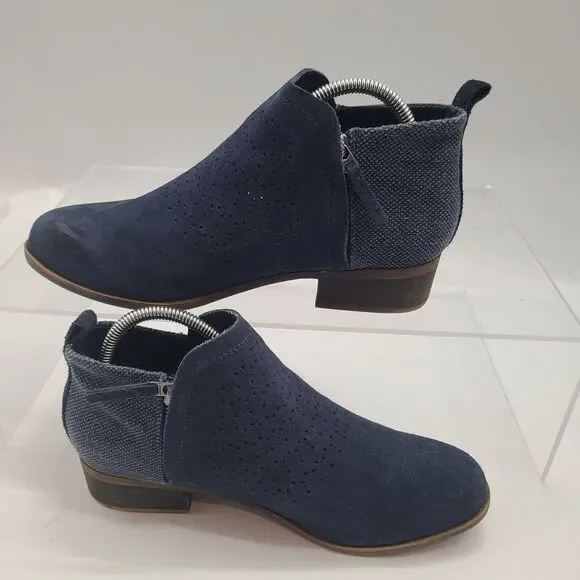 Toms Boots Womens 10 Deia Ankle Booties Blue Suede Side Zip Block Heels 10010981 - Picture 3 of 9